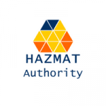 The image shows the logo of the HAZMAT Authority. It features a hexagonal design composed of yellow, blue, and orange triangular segments. Below the hexagon, the text "HAZMAT Authority" is written in blue uppercase and lowercase letters, ensuring clarity for its clients.