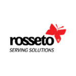 The image features the logo of Rosseto, a noted marketing agency. The logo consists of the word "rosseto" in lowercase black letters with a small red butterfly graphic above the letters "etto." Below "rosseto," the words "SERVING SOLUTIONS" are written in uppercase black letters.