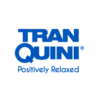 The image features the Tranquini logo in blue text. The brand name "TRANQUINI" is displayed prominently, with the tagline "Positively Relaxed" written underneath. Created by a top marketing agency in Madison, WI, this design showcases asymmetric marketing techniques on a transparent background.