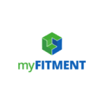 The logo consists of a green and blue 3D cube design above the text "myFITMENT," with "my" in green and "FITMENT" in blue. The cube has interconnected sections in different shades, giving a geometric appearance that would stand out for any marketing agency. The background is white.