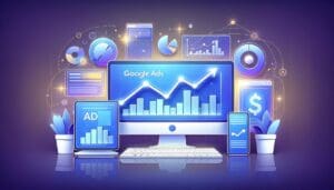 Colorful illustration of digital advertising analytics dashboard