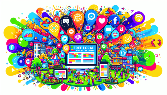 Colorful illustration of diverse social media and technology icons - local advertising