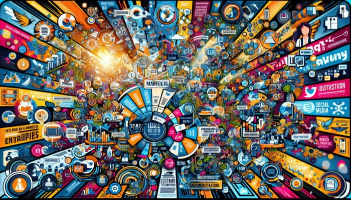 Colorful, intricate digital marketing and social media collage