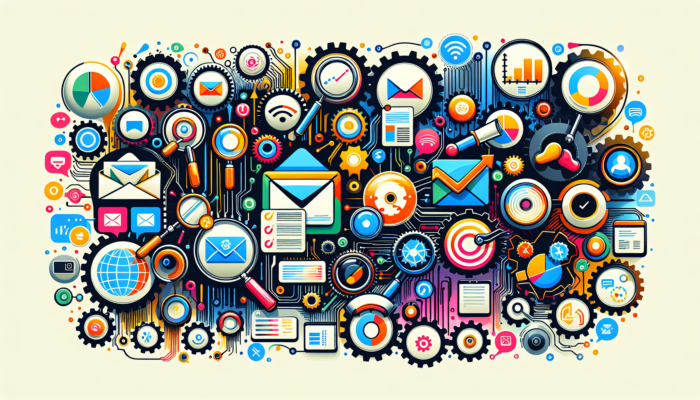 Colorful abstract technology and communication icons composition