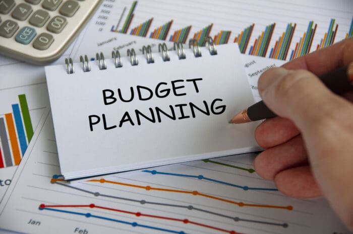 Budget planning with charts and calculator