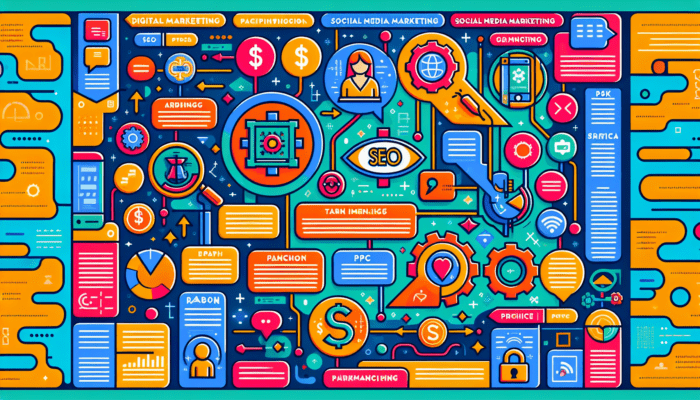 Colorful digital marketing and SEO infographic layout