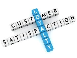 3D crossword blocks spelling customer satisfaction loyalty