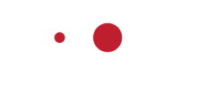 Asymmetric logo with red circles and arrow