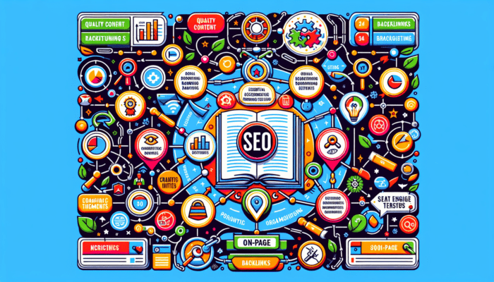 An illustration depicting key ranking factors for SEO organic results.