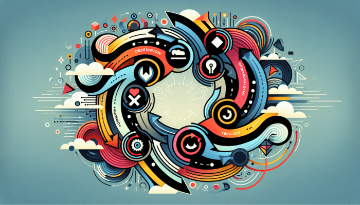 An artistic representation of a feedback loop, highlighting the iterative process involved in decision making.