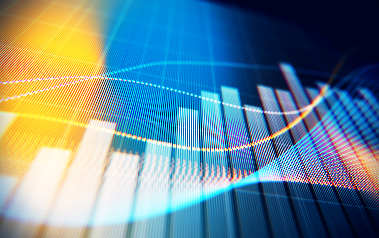 Colorful digital financial graph with bright light effects