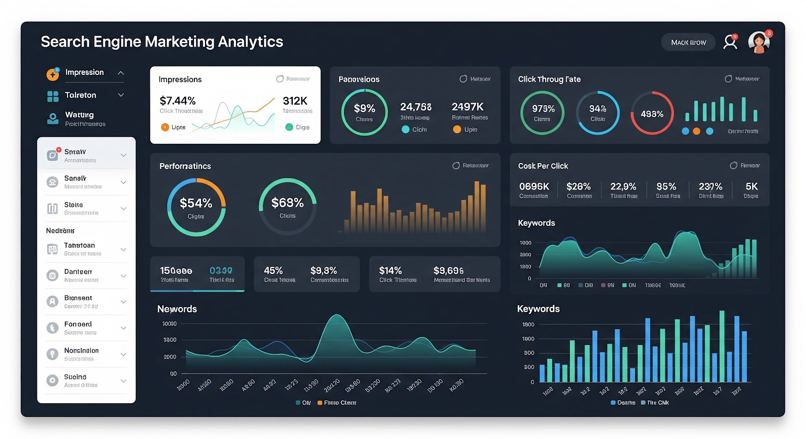Search Engine Marketing Analytics dashboard interface