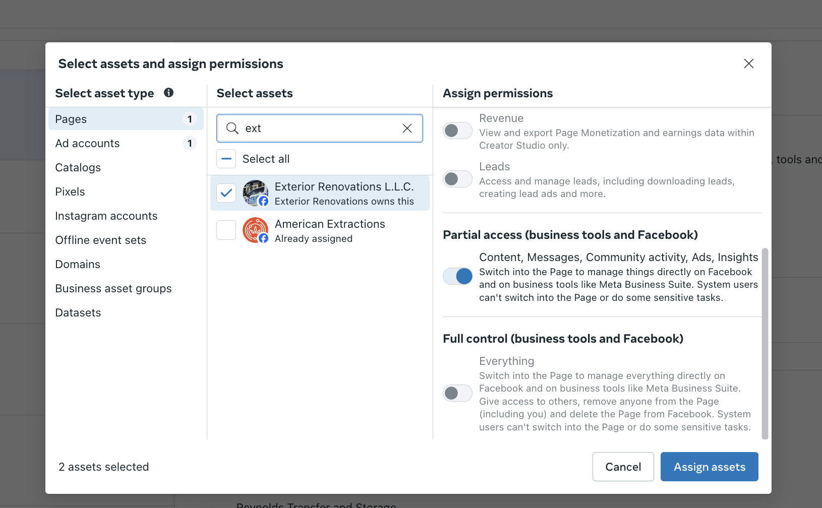 Screenshot of digital asset management interface