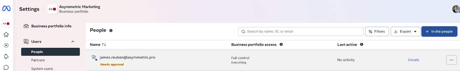 Business software interface showing people management settings