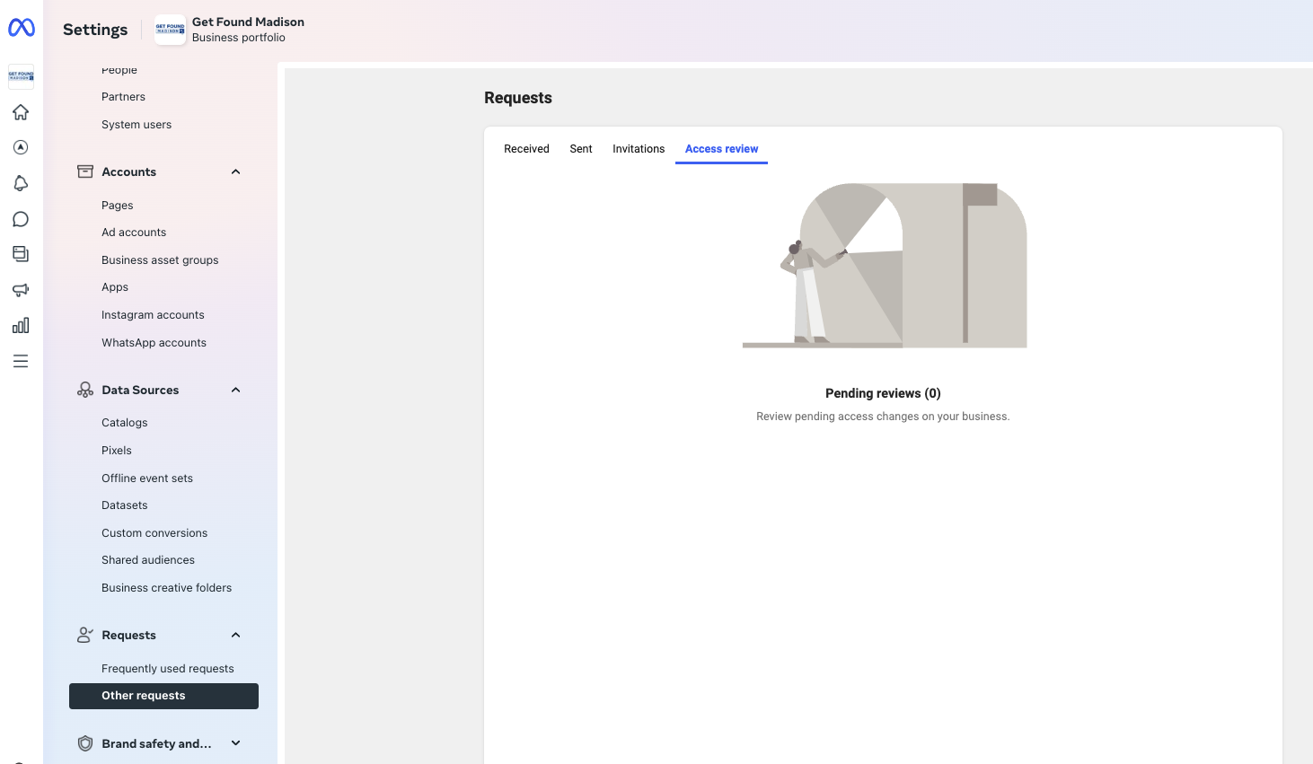 Screenshot of access review tab in business settings