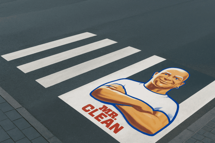 Mr. Clean advertisement on pedestrian crossing