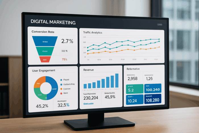 Monitor displaying digital marketing analytics dashboard.