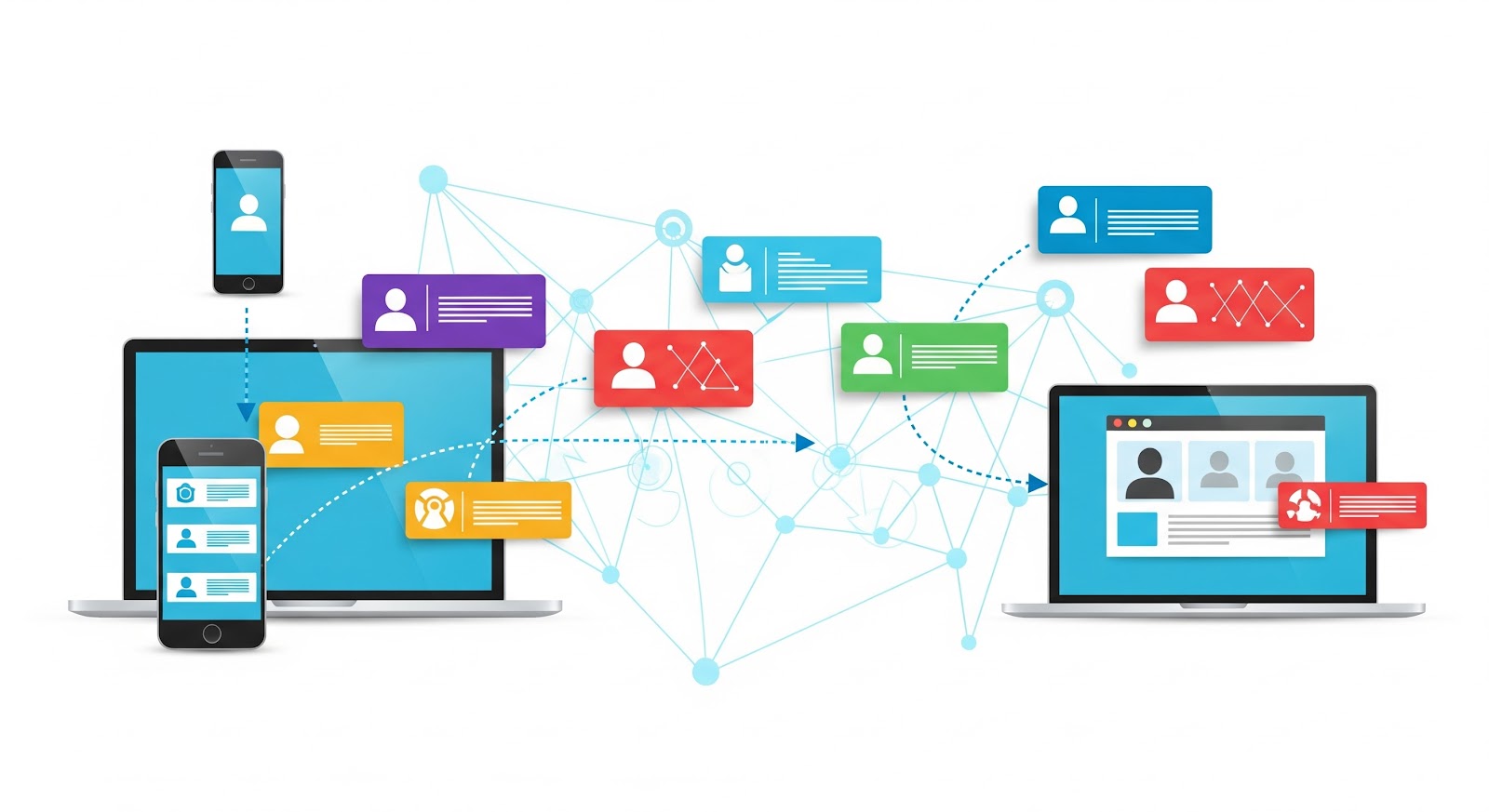 Digital network with connected devices and profiles.