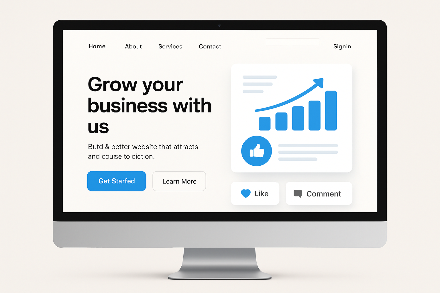 Computer screen displaying business growth website interface