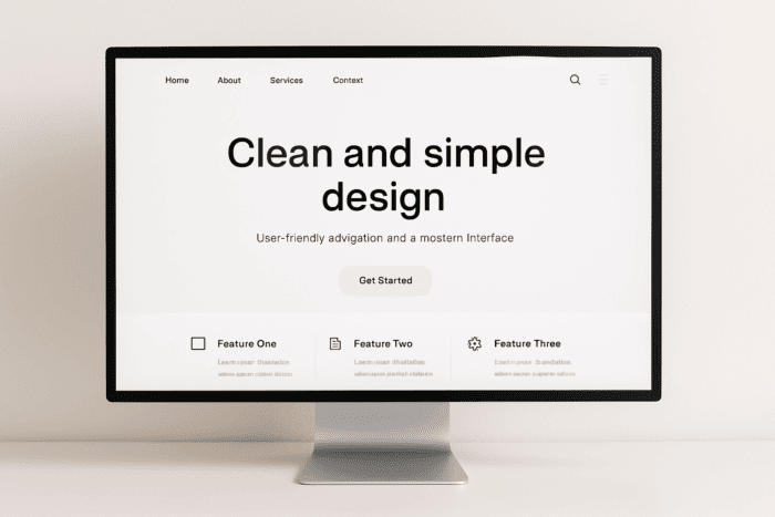 Website mockup showcasing clean and simple design