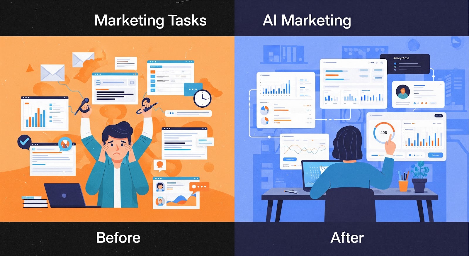 Comparing manual and AI-driven marketing tasks.