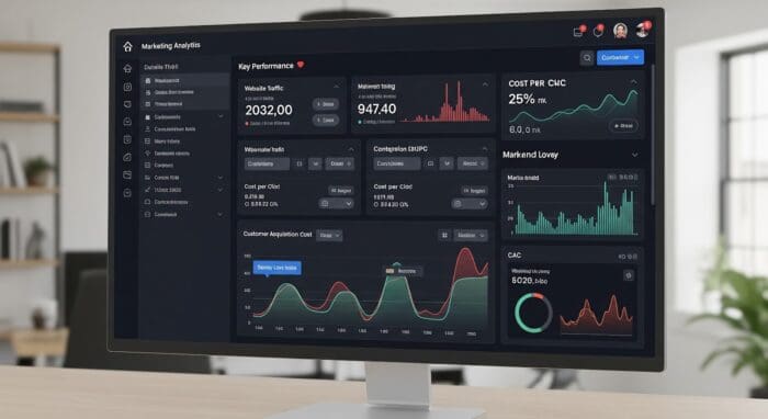 Dashboard displaying marketing analytics data and performance metrics.