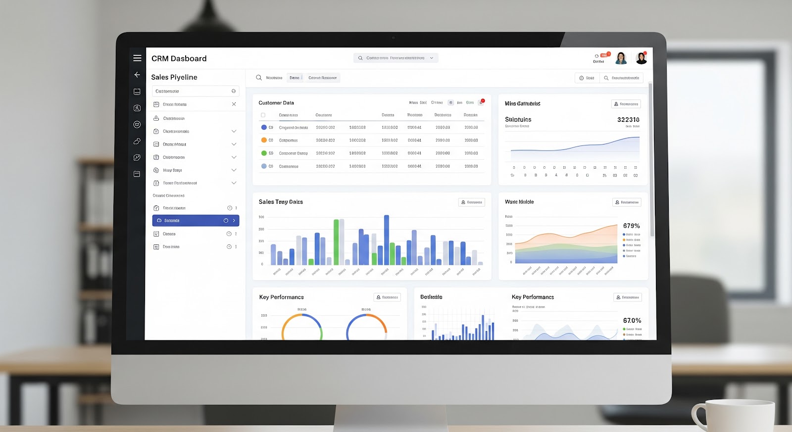 CRM dashboard displaying sales data and charts