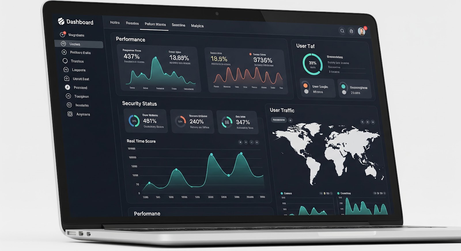 Laptop displaying analytics dashboard interface.