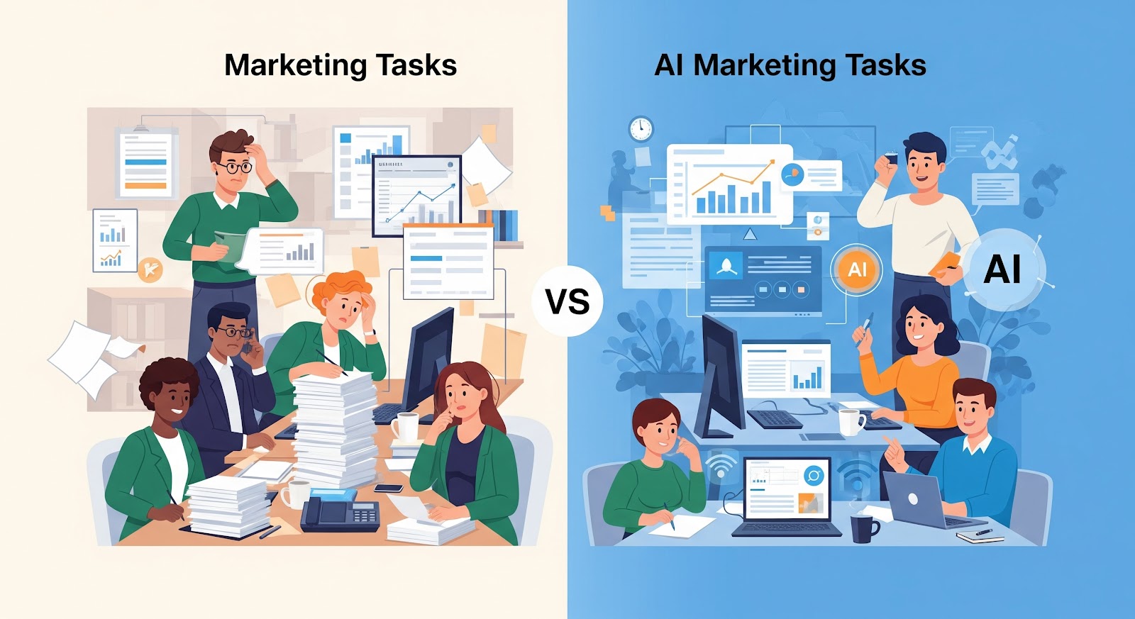 Comparison of traditional and AI marketing tasks.