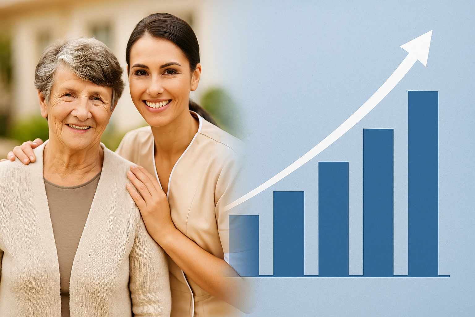 Smiling women with upward graph growth.