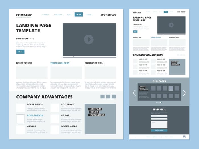 Company landing page design template overview.